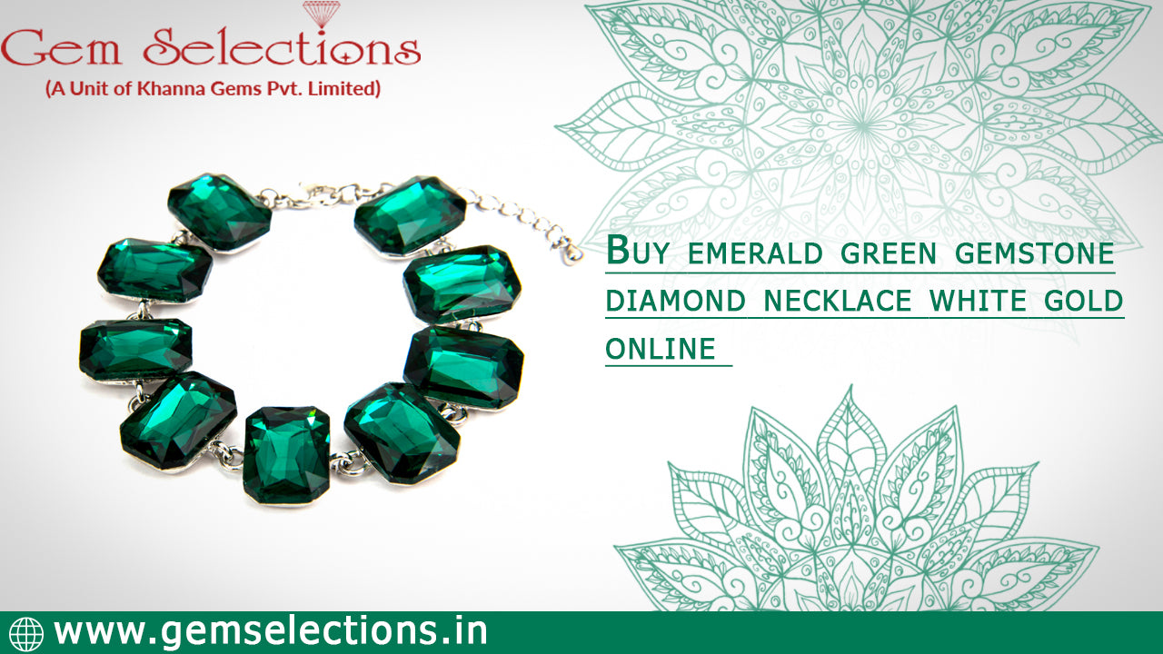 Buy Emerald green gemstone Diamond necklace white gold online