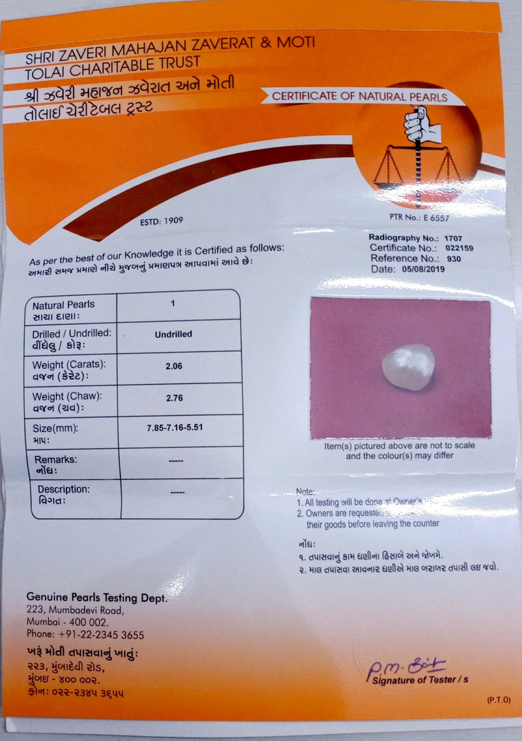 Natural Venezuela Pearl with Govt. Lab Certificate (25000)