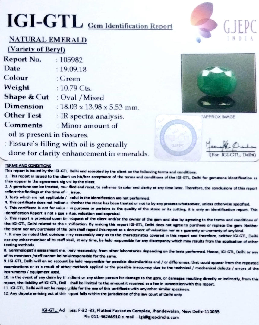 10.79/CT Natural Panna Stone with Govt. Lab Certificate (4551)