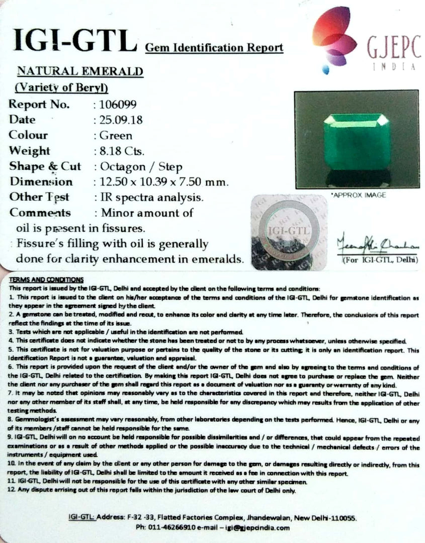 8.18/CT Natural Panna Stone With Govt. Lab Certificate  (6771)