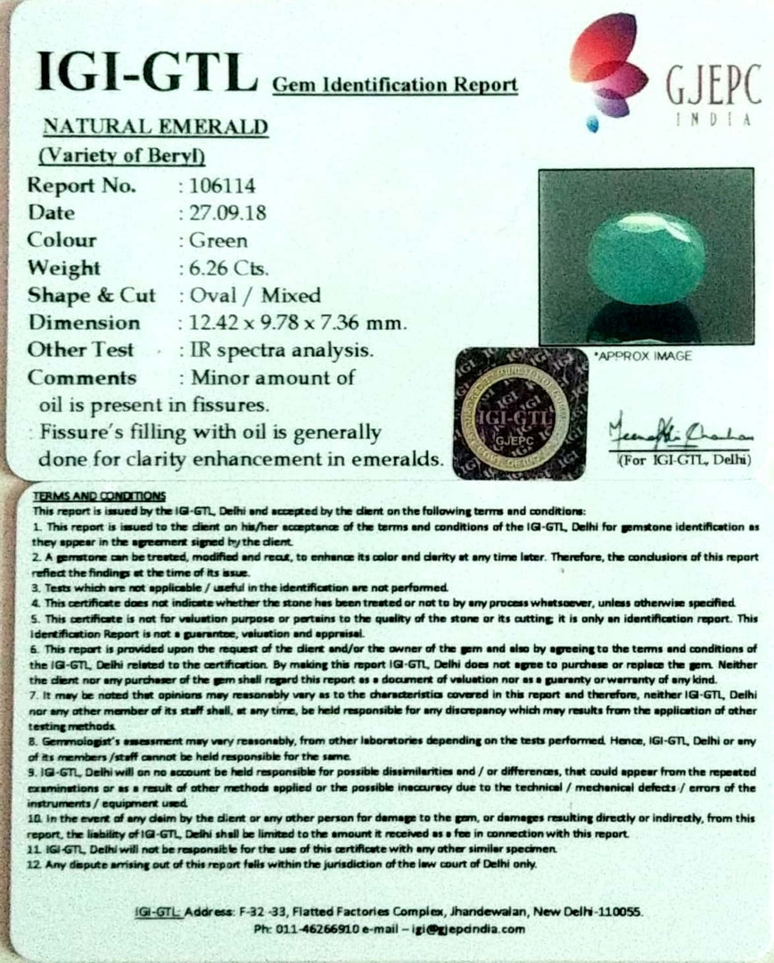 6.26/CT Natural Panna Stone With Govt. Lab Certificate-3441