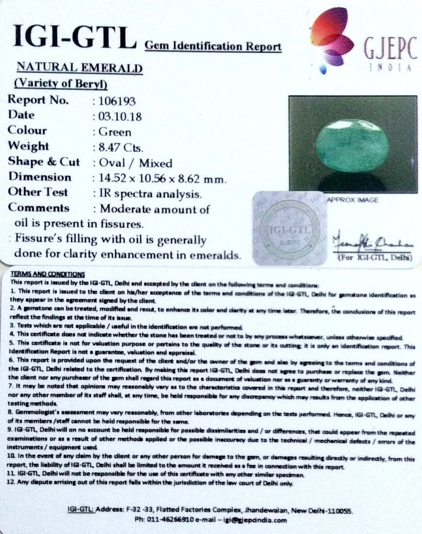 9.41 Ratti Natural Panna Stone With Govt. Lab Certificate  (2331)