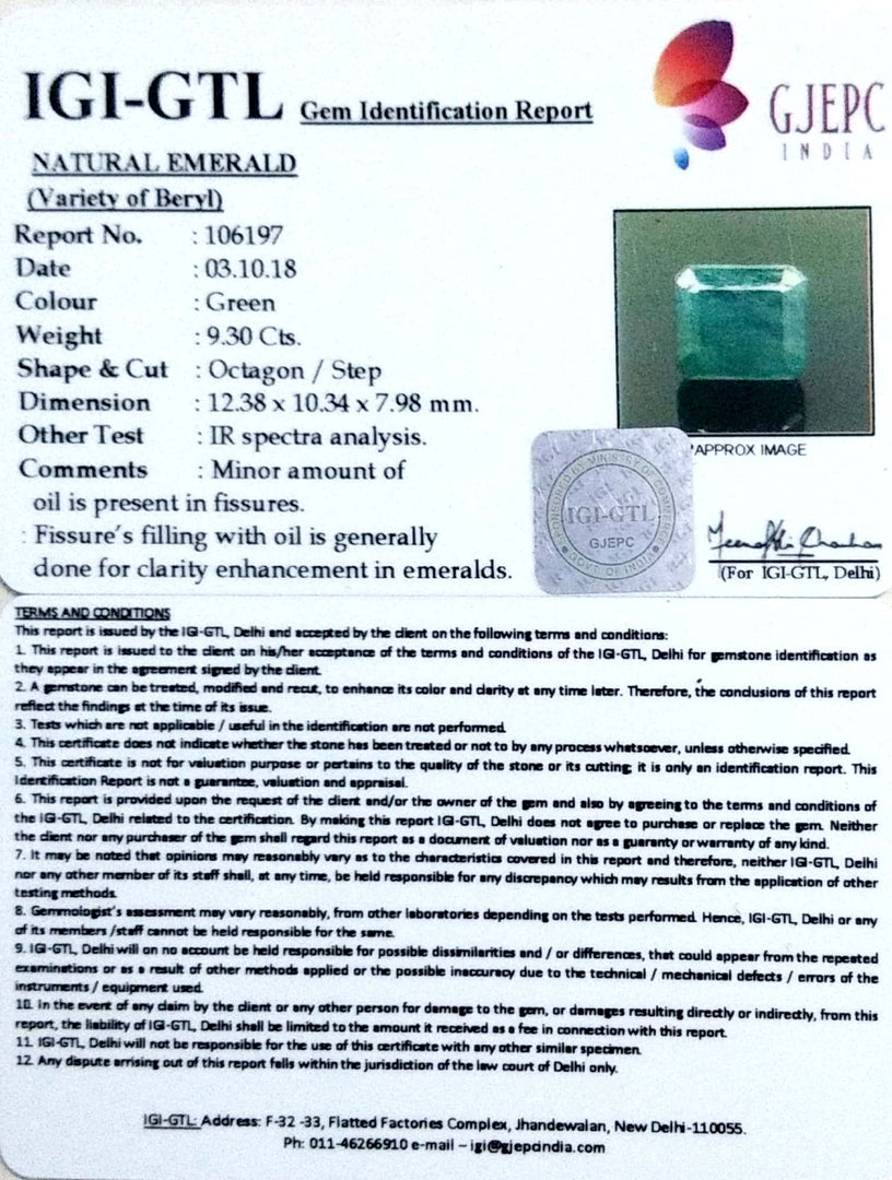 9.30/CT Natural Panna Stone With Govt. Lab Certificate-3441