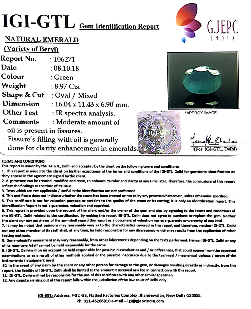 8.97/CT Natural Panna Stone With Govt. Lab Certificate  (4551)