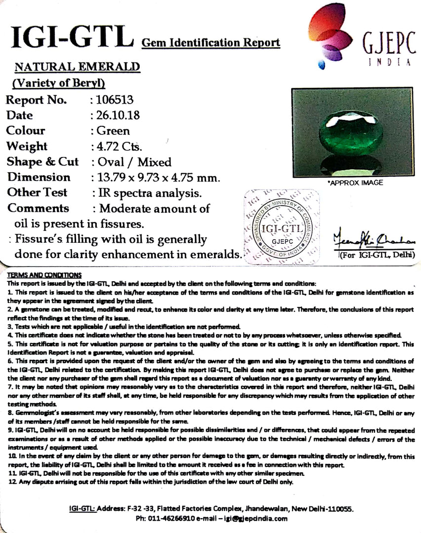 5.24 Ratti Natural Panna Stone With Govt. Lab Certificate  (34410)