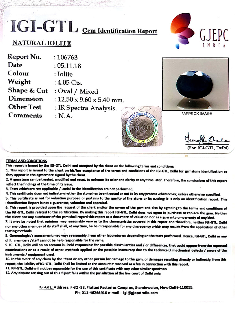 4.50 Ratti Natural Iolite With Govt. Lab Certificate-(610)