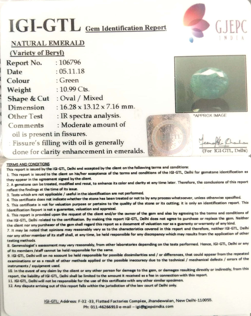 12.21 Ratti Natural ZAMBIANPanna Stone With Govt. Lab Certificate  (3441)