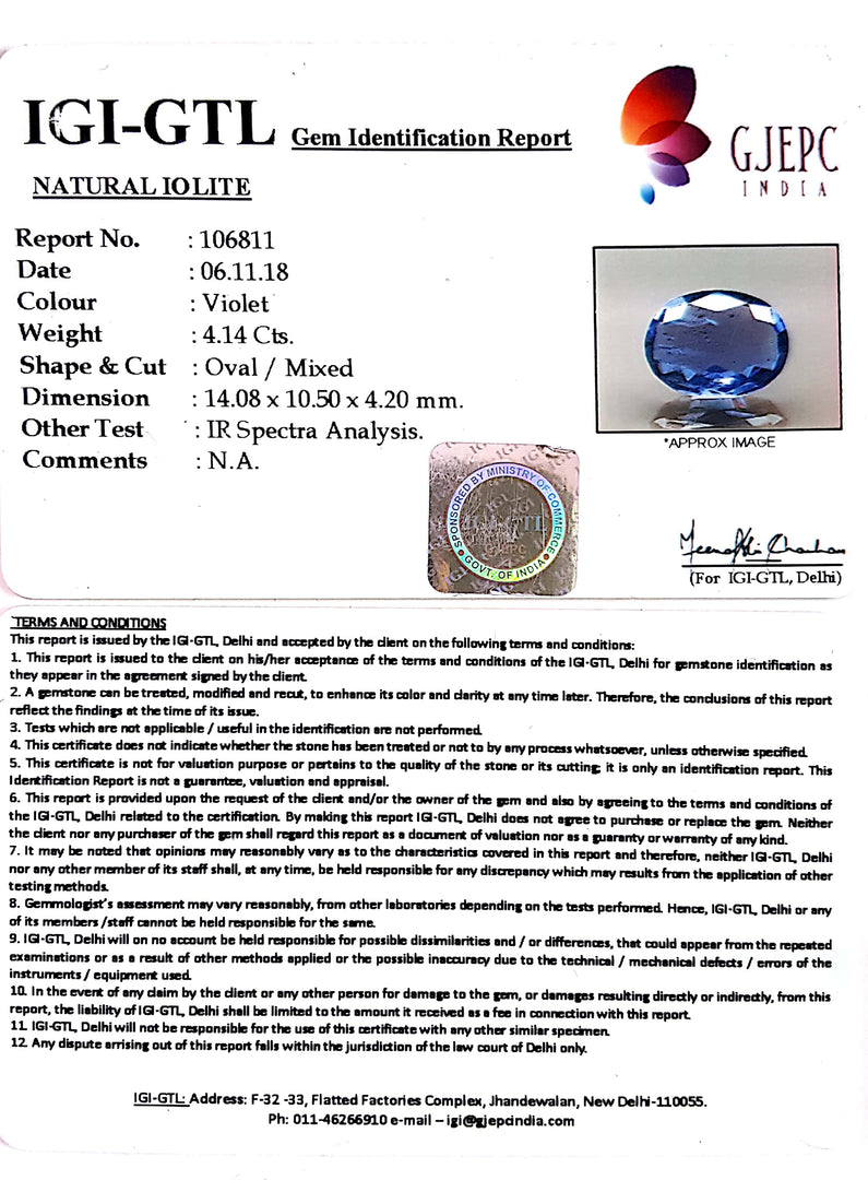 4.60 Ratti Natural Iolite With Govt. Lab Certificate-(2331)