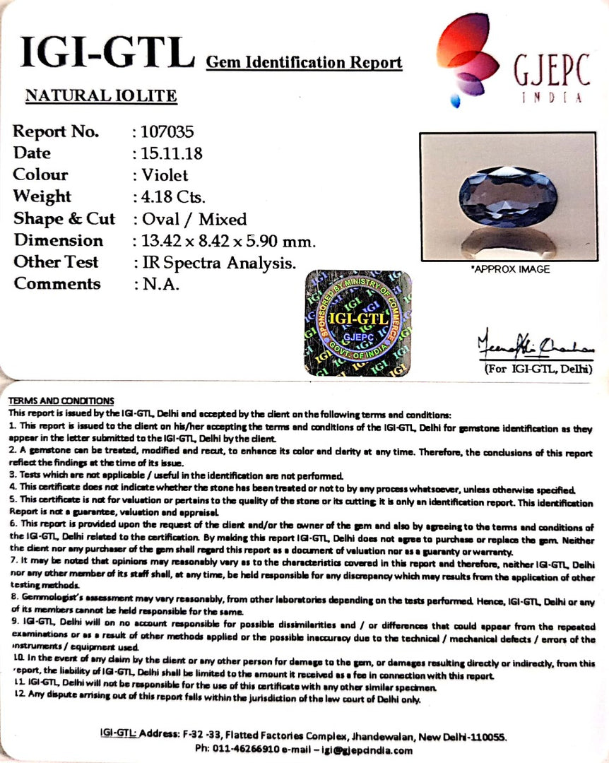 4.64 Ratti Natural Iolite With Govt. Lab Certificate-(2331)