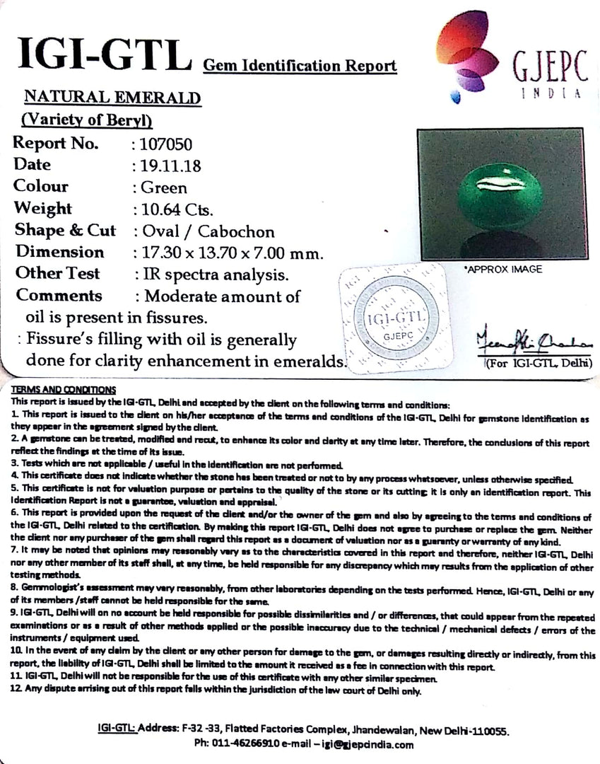 11.82 Ratti Natural Panna Stone With Govt. Lab Certificate  (2331)