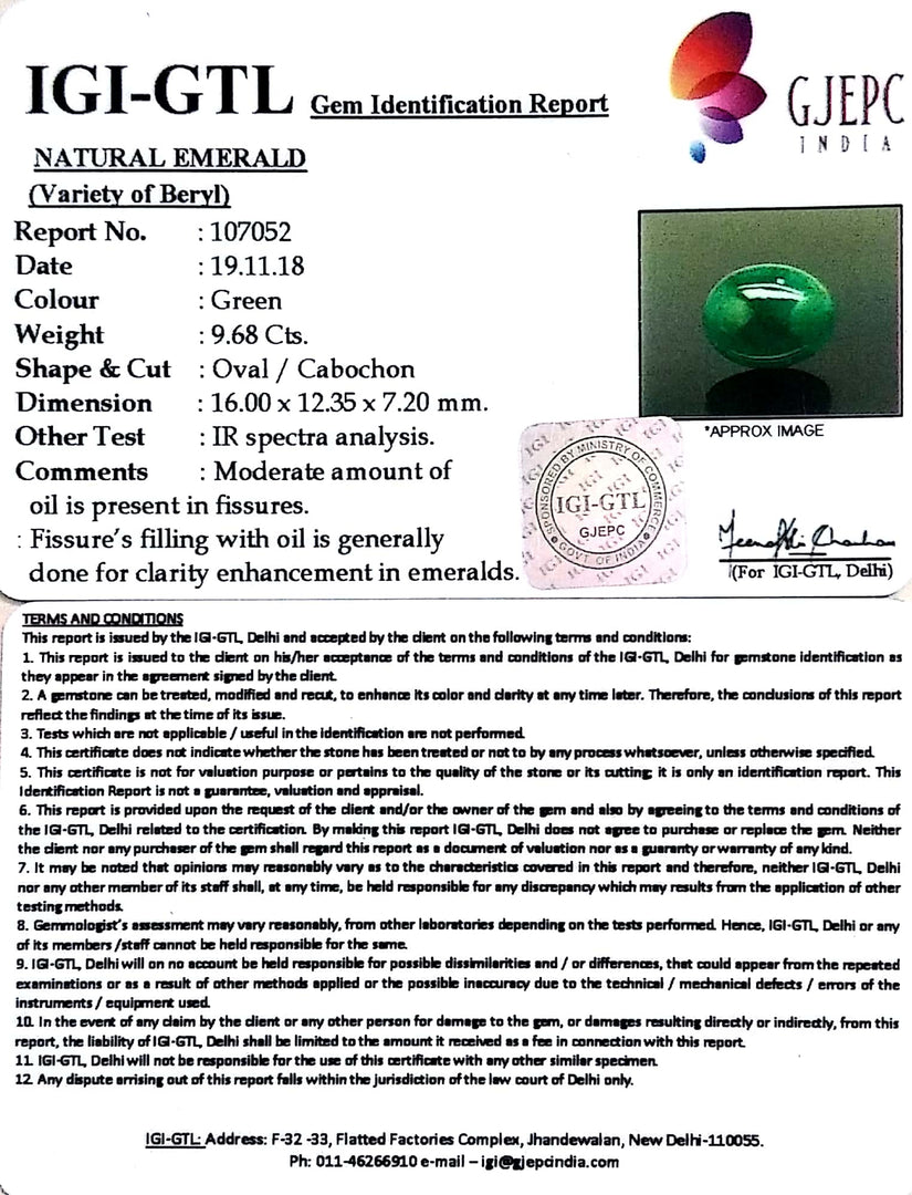 10.76 Ratti Natural Panna Stone With Govt. Lab Certificate  (3441)