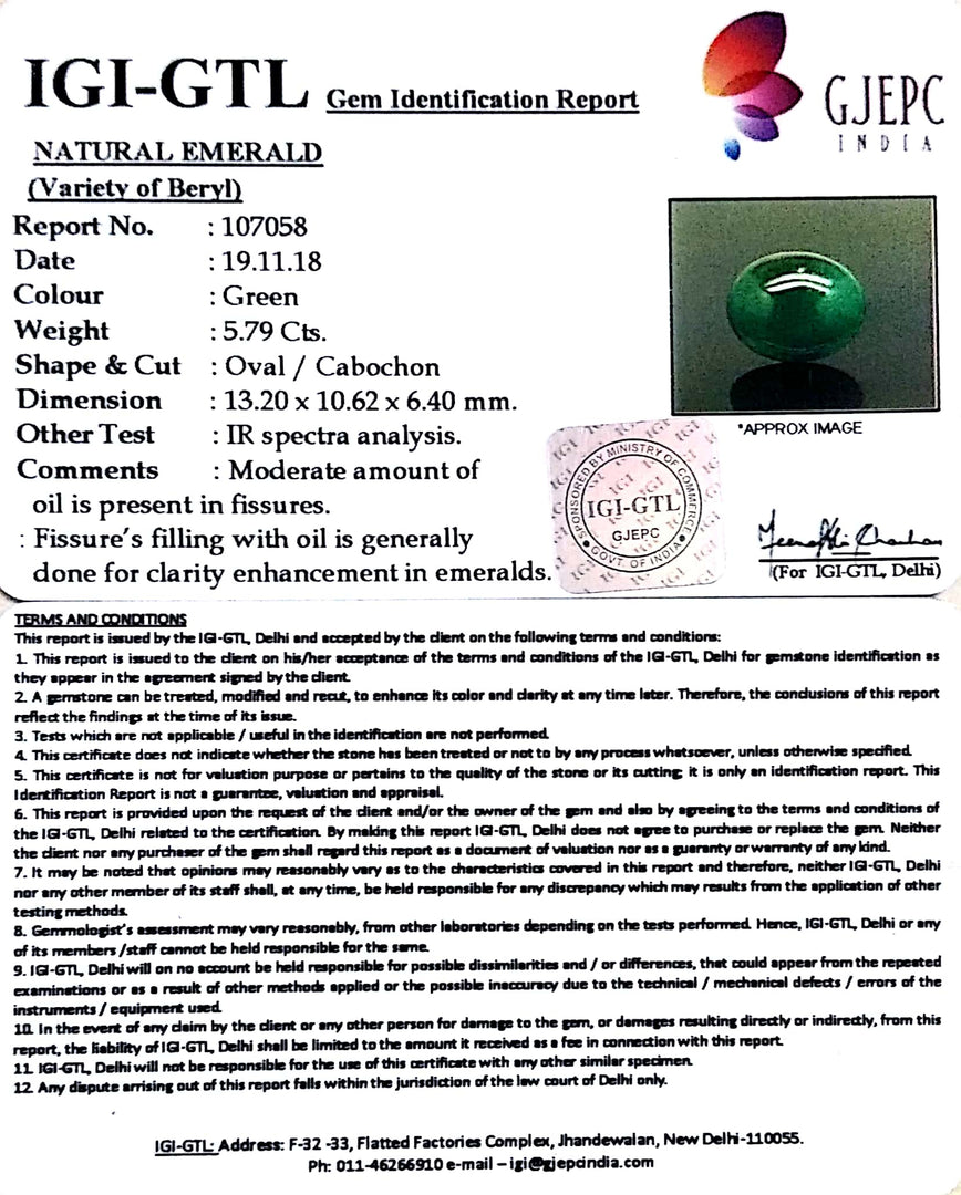 6.43 Ratti Natural Panna Stone With Govt. Lab Certificate  (3441)