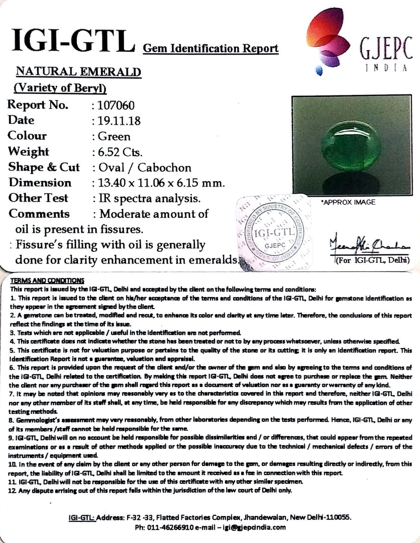 5.82 Ratti Natural Panna Stone With Govt. Lab Certificate  (3441)