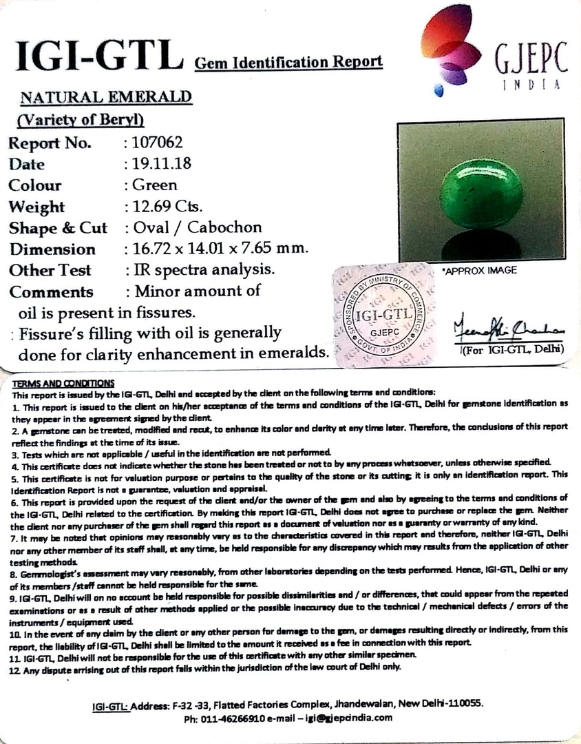 14.10 Ratti Natural Panna Stone With Govt. Lab Certificate  (2331)