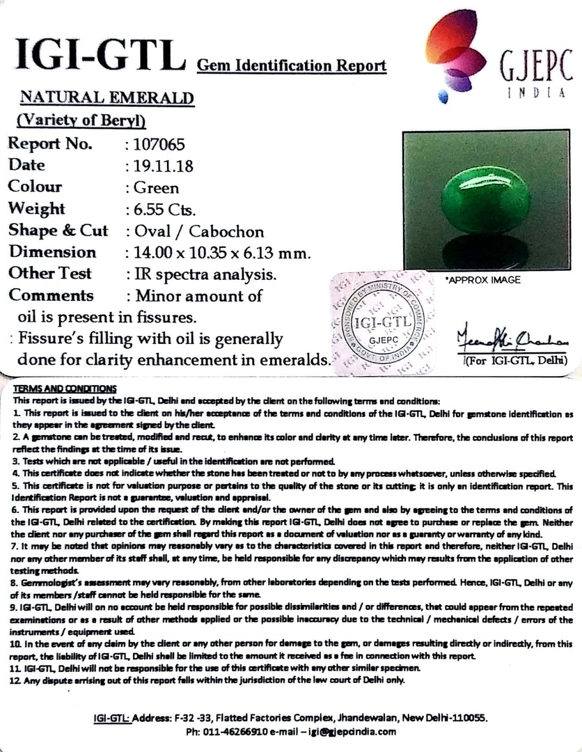 7.28 Ratti Natural Panna Stone With Govt. Lab Certificate (3441)