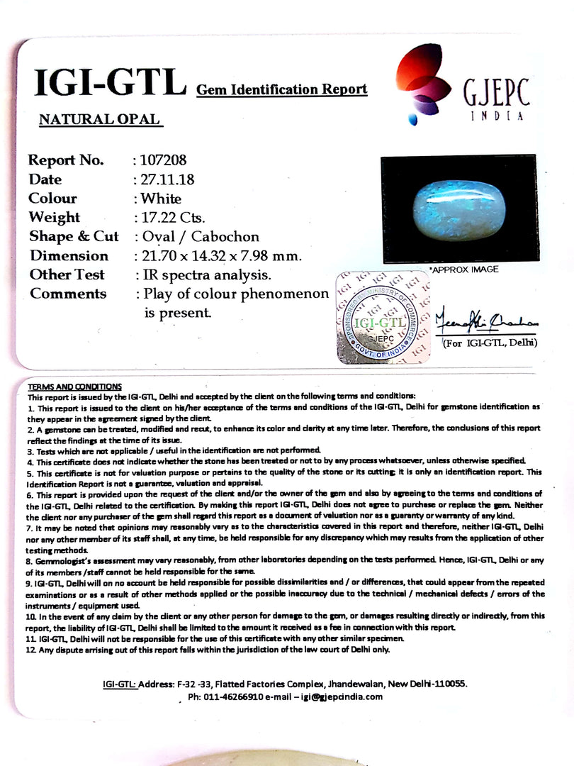 17.22/CT Natural Fire Opal with Govt. Lab Certificate (6771)