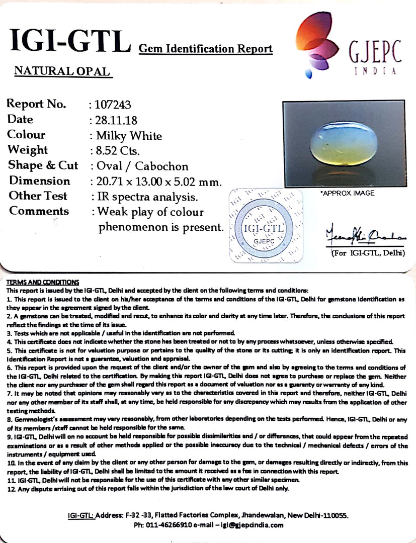 9.47 Ratti Natural fire Opal with Govt. Lab Certificate-(1221)