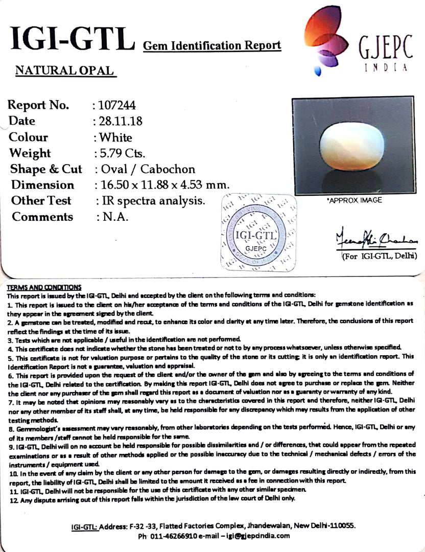 6.43 Ratti Natural fire Opal with Govt. Lab Certificate-(1221)