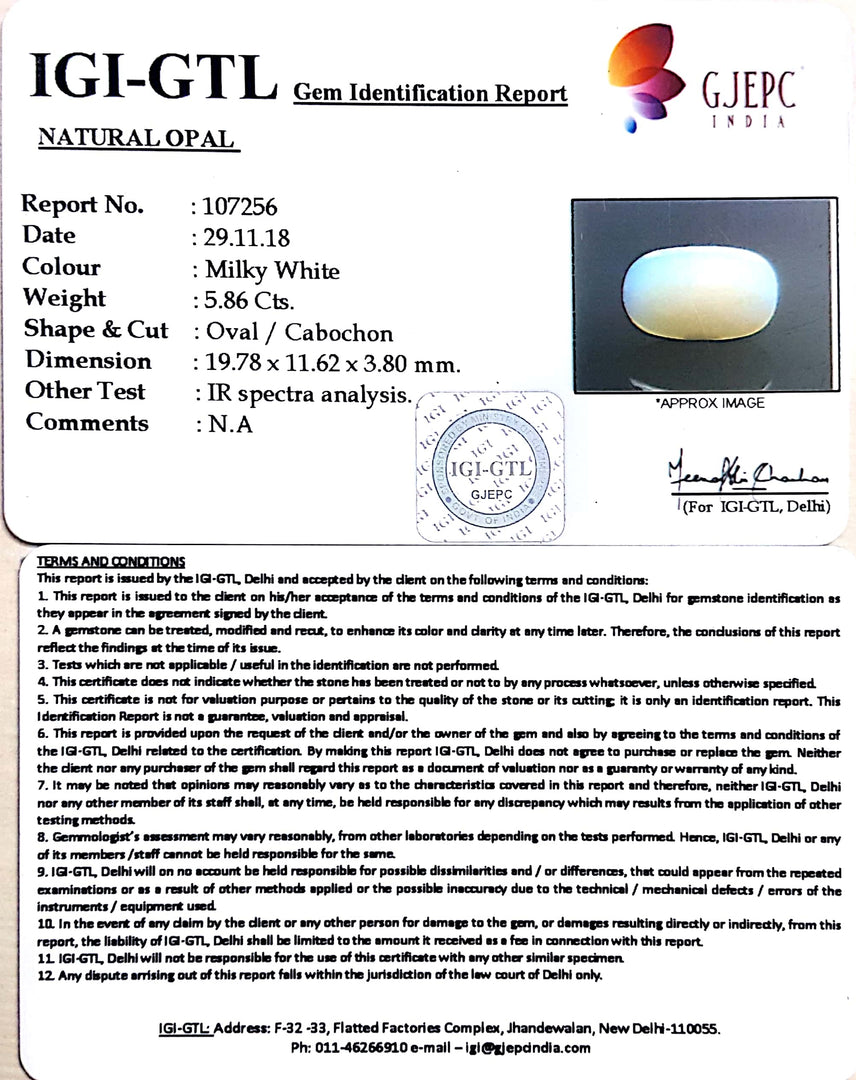 5.86/CT Natural Fire Opal with Govt. Lab Certificate-2331