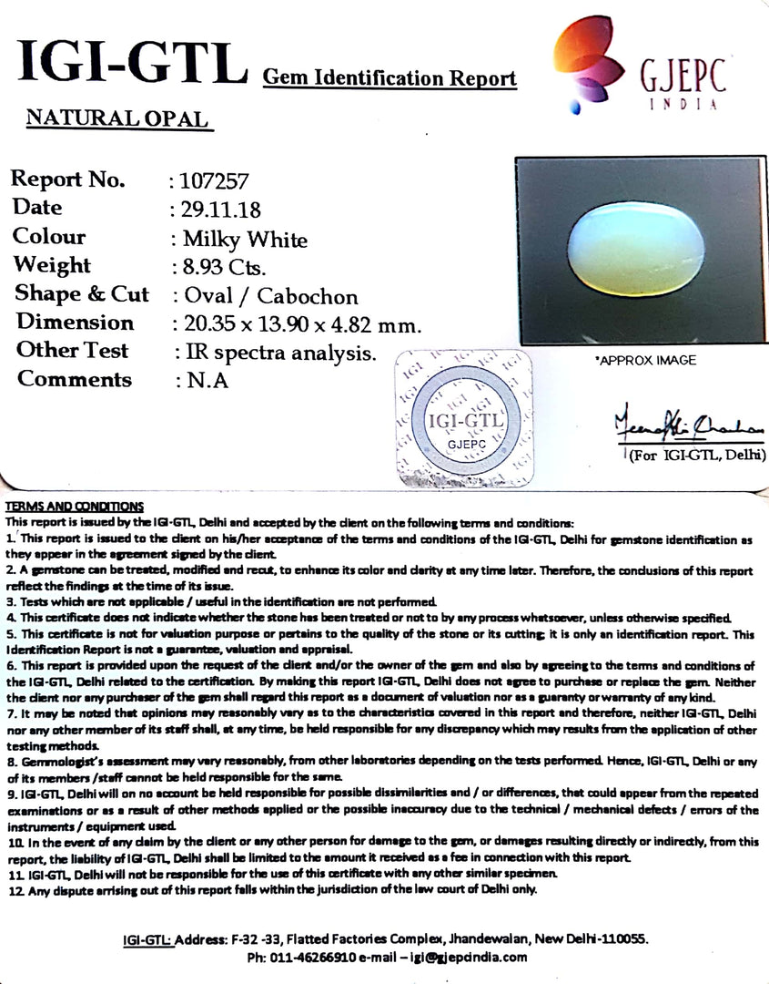 9.92 Ratti Natural fire Opal with Govt. Lab Certificate-(1221)