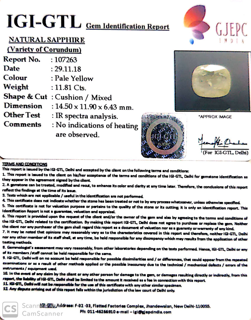 13.12 Ratti Natural Yellow Sapphire with Govt Lab Certificate-(4551)