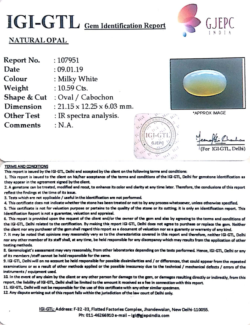 11.77 Ratti  Natural fire Opal with Govt. Lab Certificate-(610)