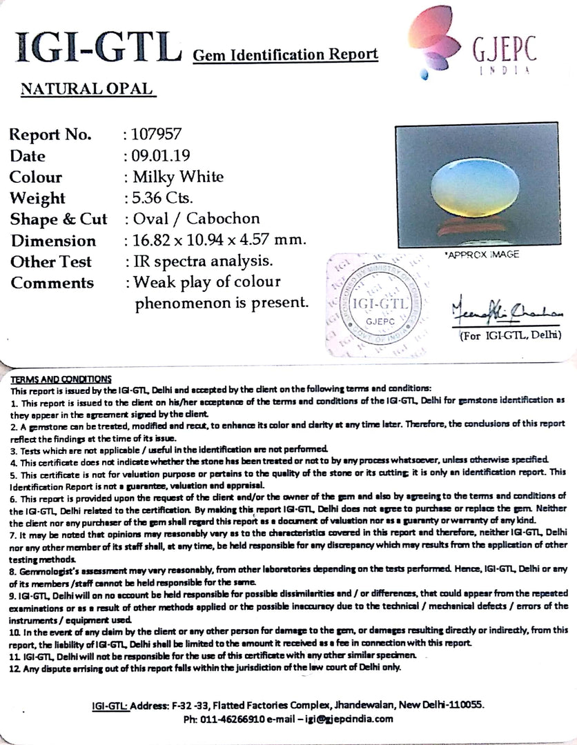 5.36/CT Natural Fire Opal with Govt. Lab Certificate-1221