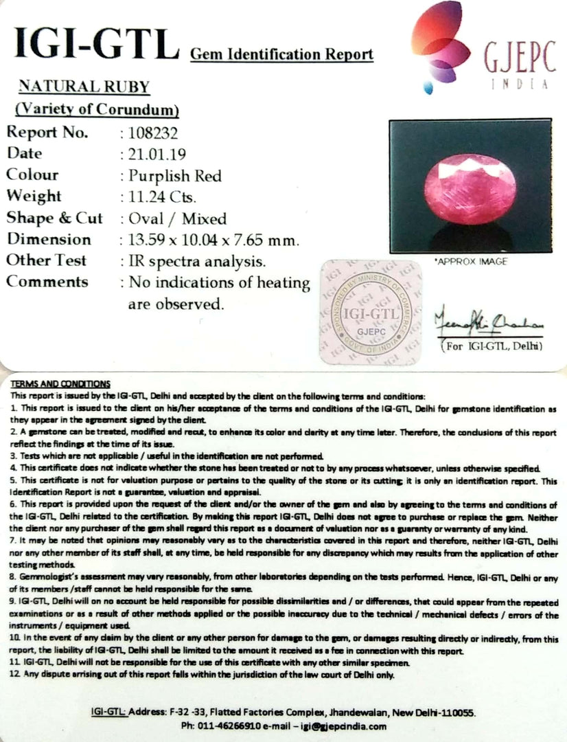 12.49 Ratti Natural New Burma Ruby with Govt Lab Certificate-(3441)