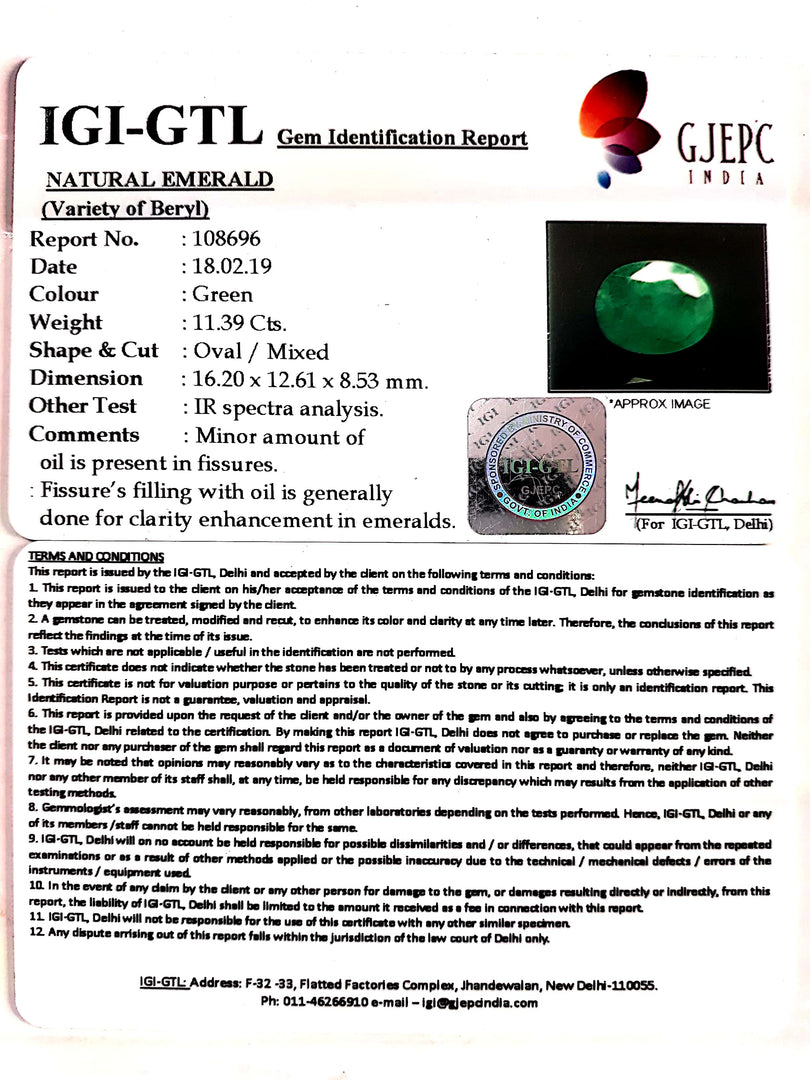 11.39/CT Natural Panna Stone With Govt. Lab Certificate  (6771)