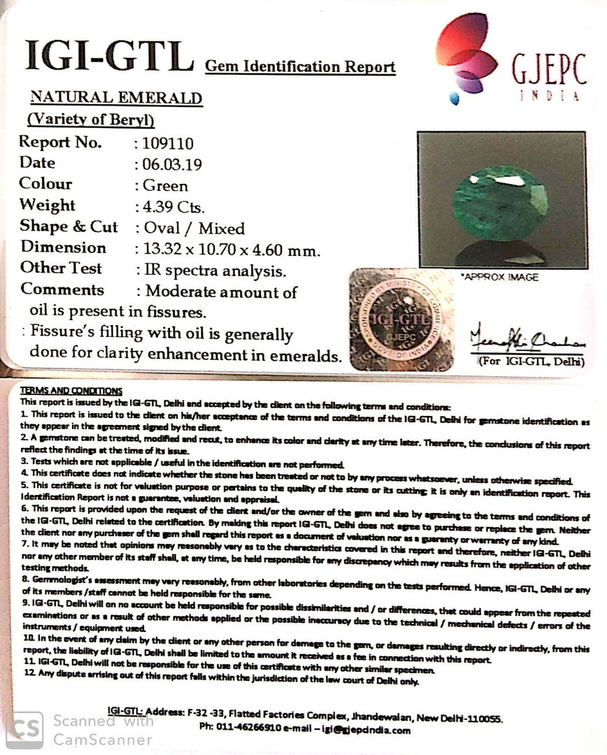 4.39/CT Natural Panna Stone With Govt. Lab Certificate  (6771)