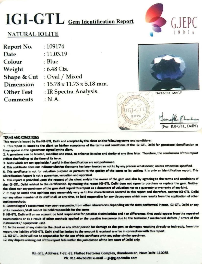 7.20 Ratti Natural Iolite With Govt. Lab Certificate-(610)