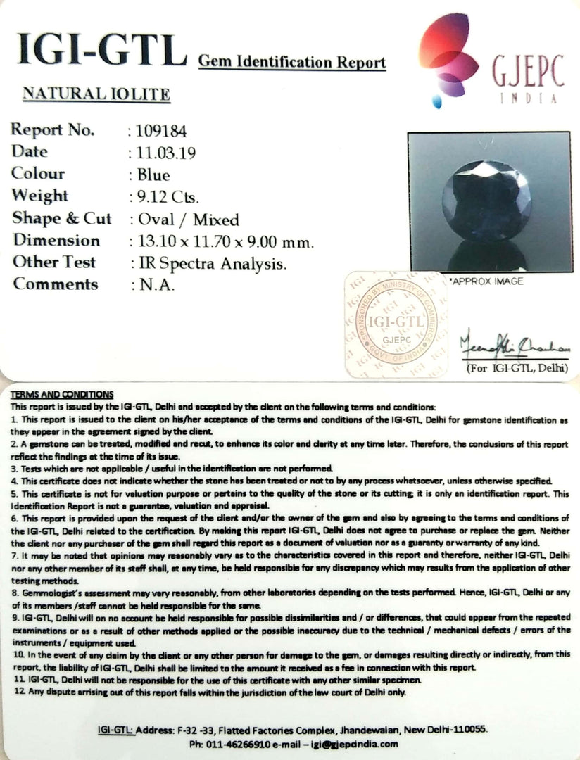 10.13 Ratti Natural Iolite With Govt. Lab Certificate-(610)