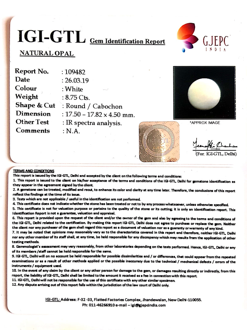 9.72 Ratti Natural Opal with Govt. Lab Certificate-(610)