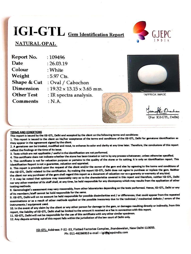 6.63 Ratti Natural Opal with Govt. Lab Certificate-(610)