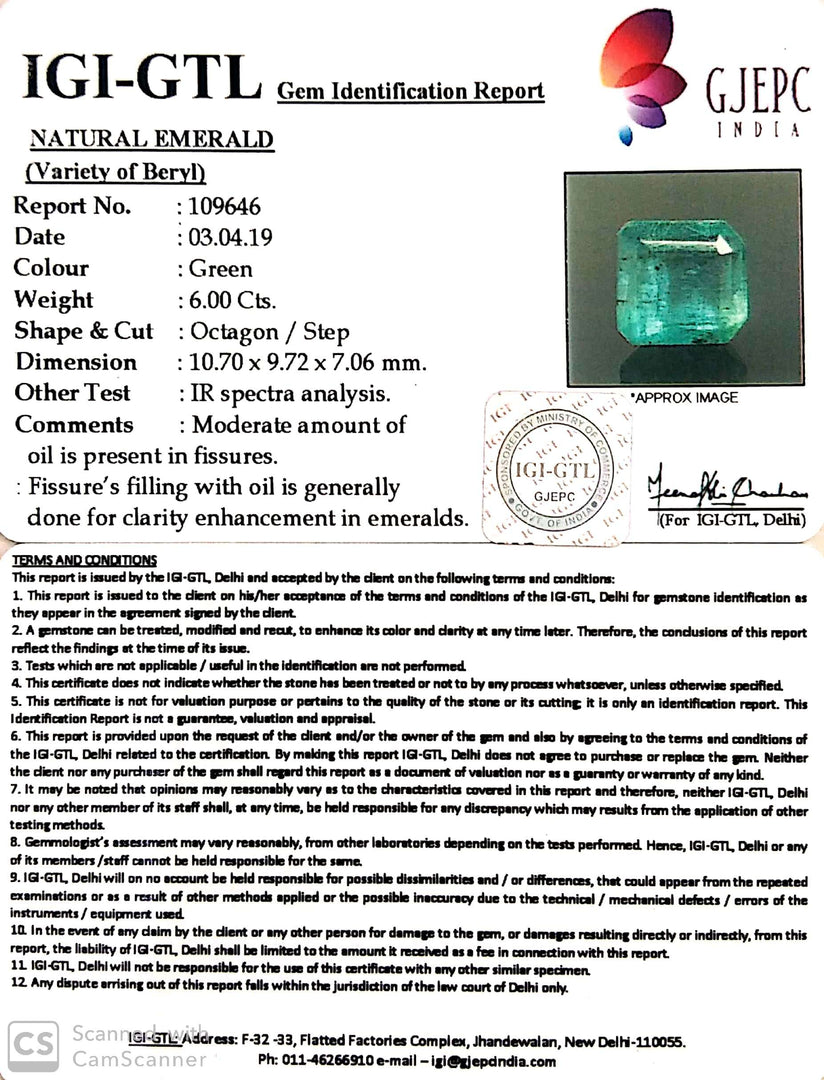 6.67 Ratti Natural Panna Stone with Govt. Lab Certificate (8991)