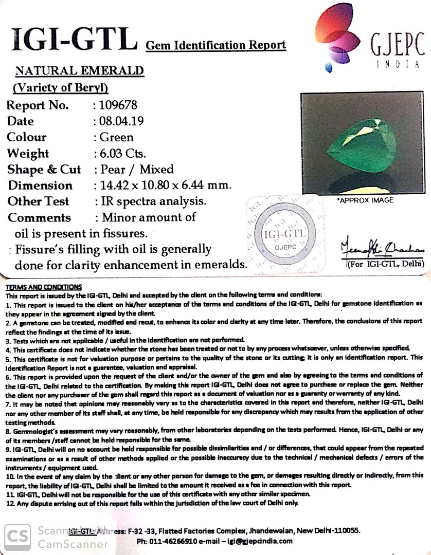 6.03/CT Natural Emerald with Govt Lab Certificate (12210)