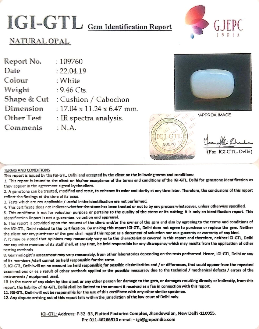 10.51 Ratti Natural Opal with Govt. Lab Certificate-(610)