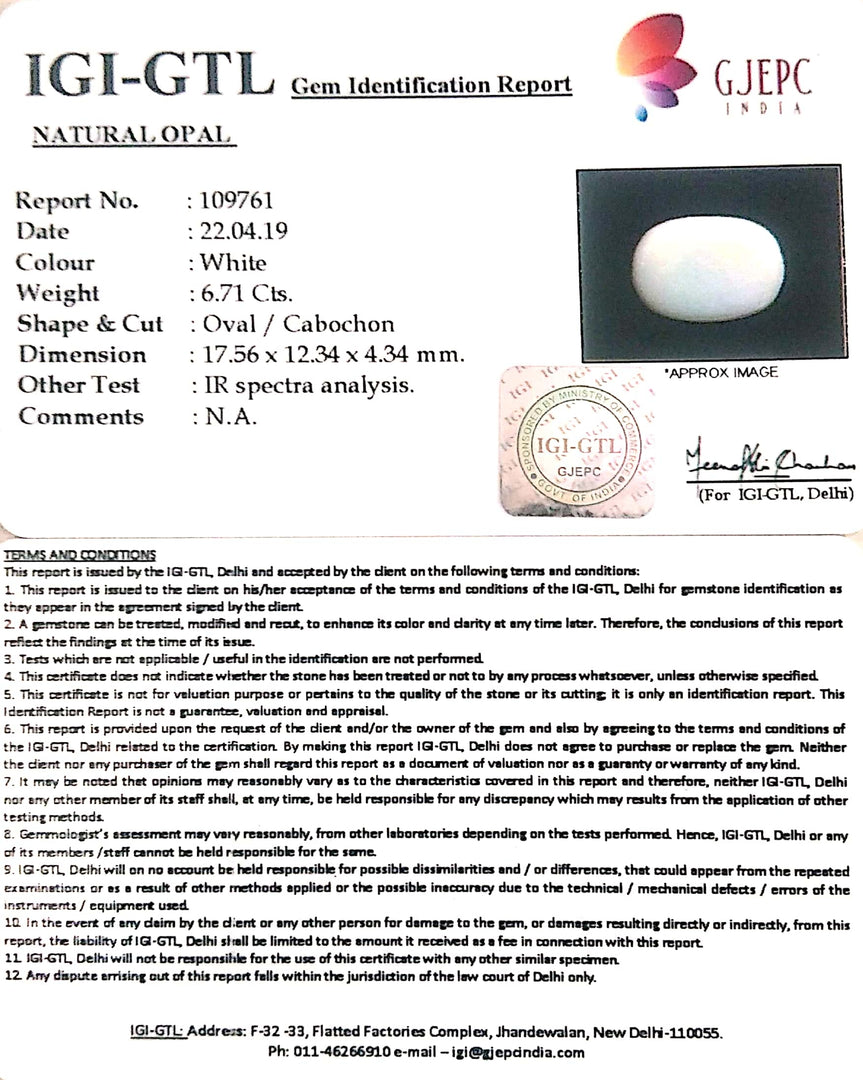 7.46 Ratti Natural Opal with Govt. Lab Certificate-(610)