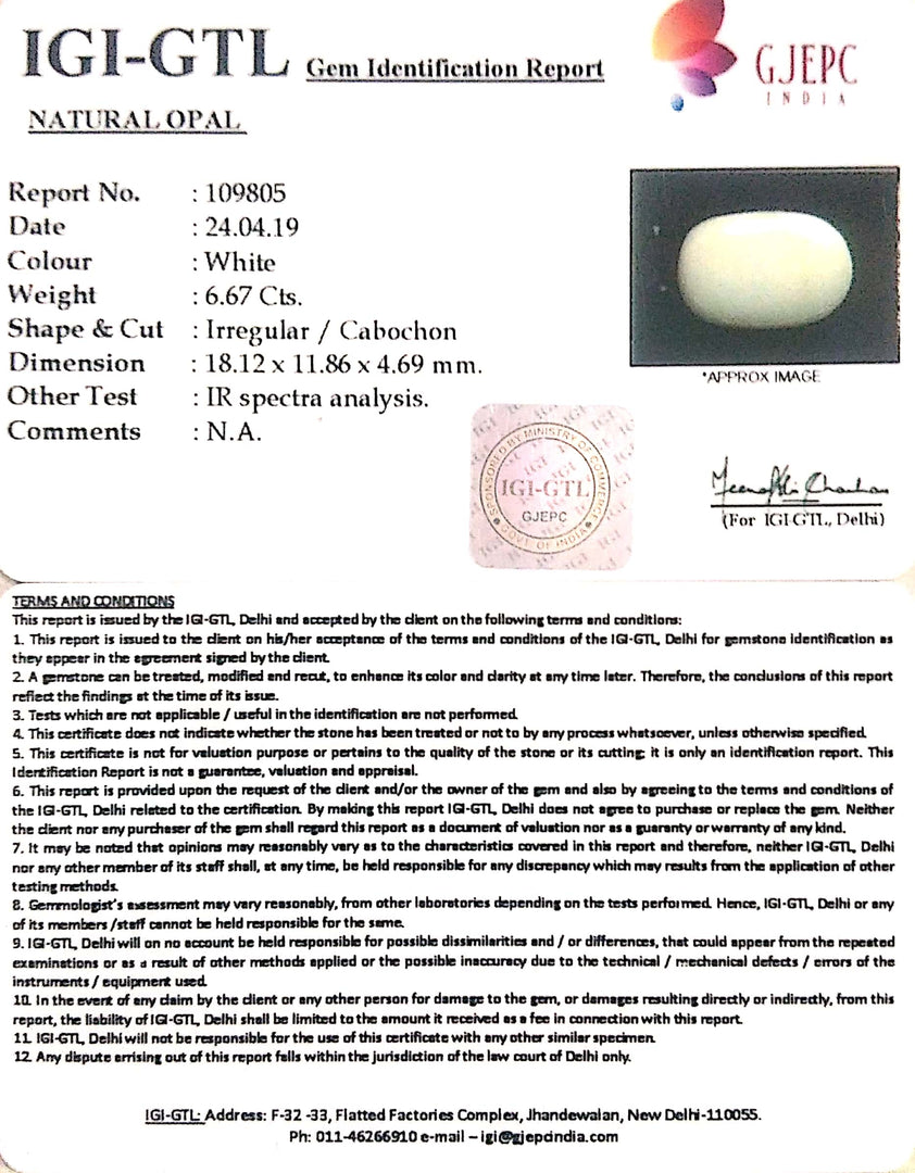 7.41 Ratti Natural Opal with Govt. Lab Certificate-(610)