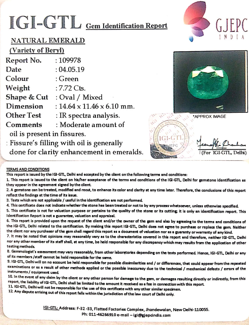 8.58 Ratti Natural Panna Stone With Govt. Lab Certificate  (23310)