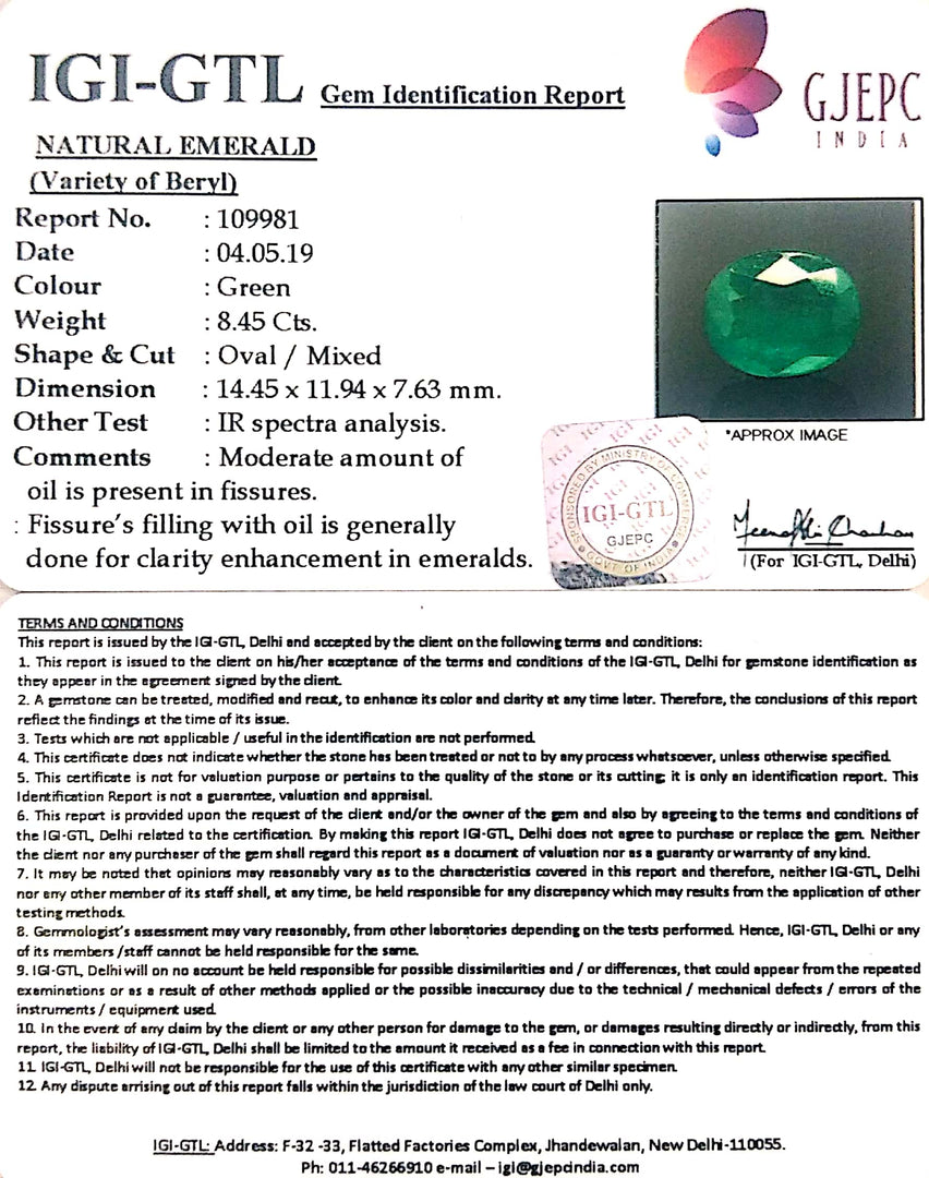 9.39 Ratti Natural Panna Stone With Govt. Lab Certificate  (34410)