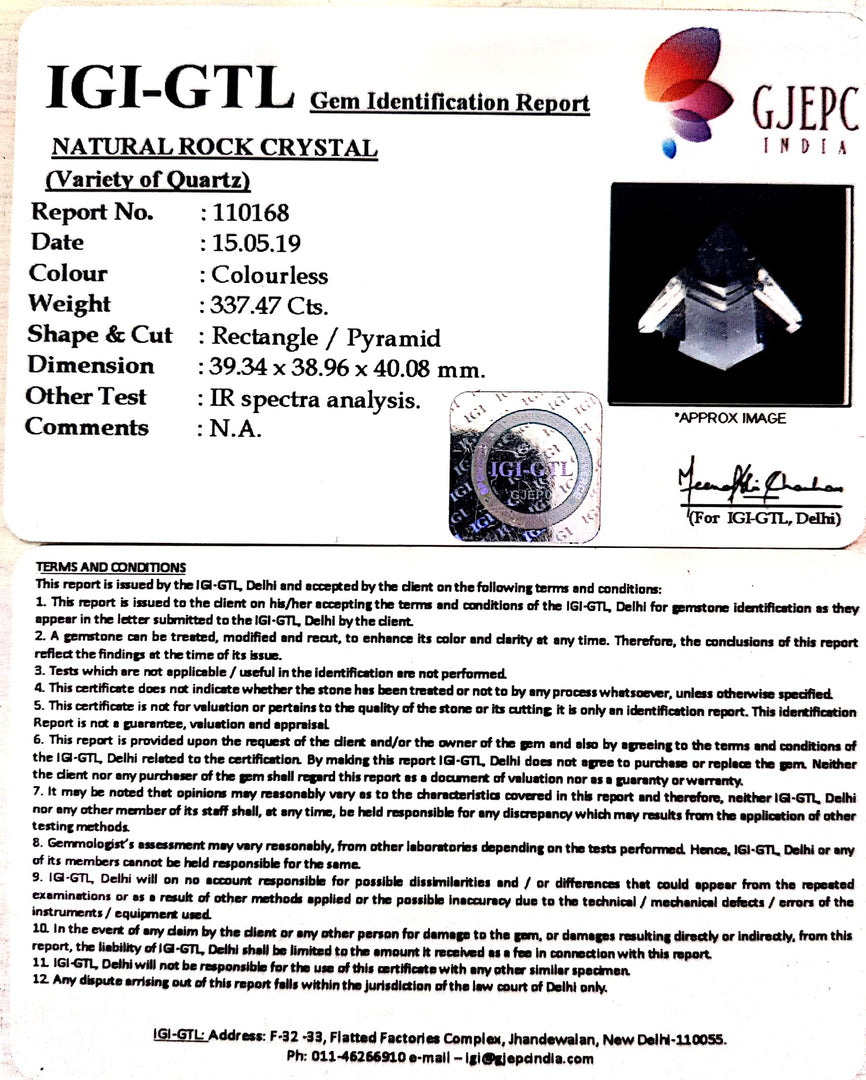 Natural Sphatik Pyramid With Govt. Lab Certificate-60