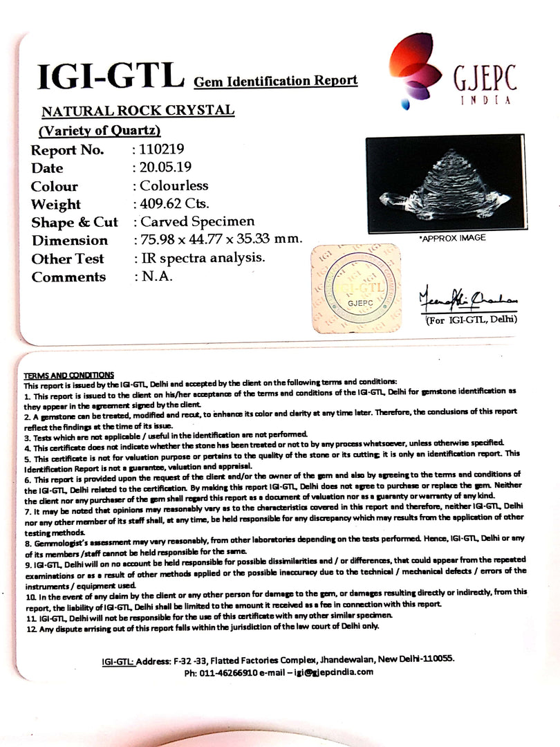 Natural Rock Crystal With Govt. Lab Certificate