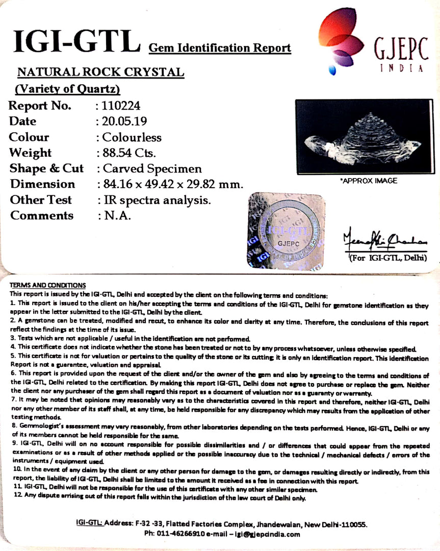 Natural Rock Crystal With Govt. Lab Certificate