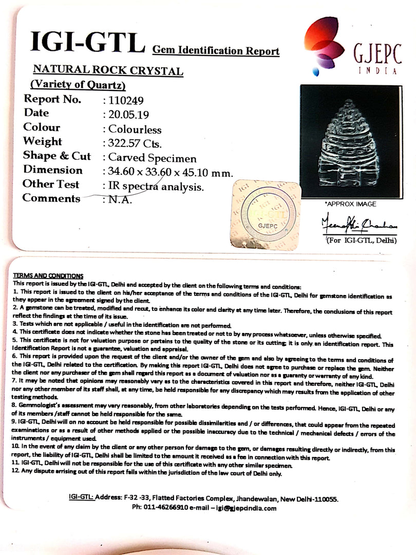 Natural Rock Crystal With Govt. Lab Certificate