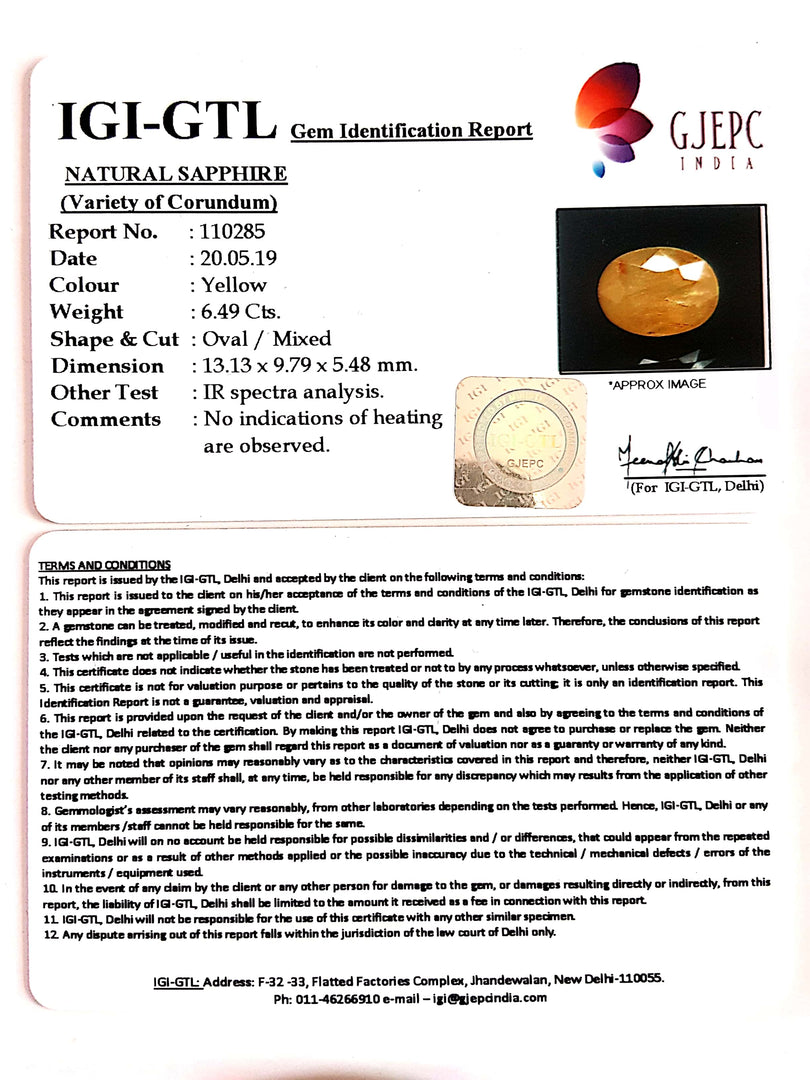 7.21 Ratti Natural Yellow Sapphire With Govt Lab Certificate-(4551)