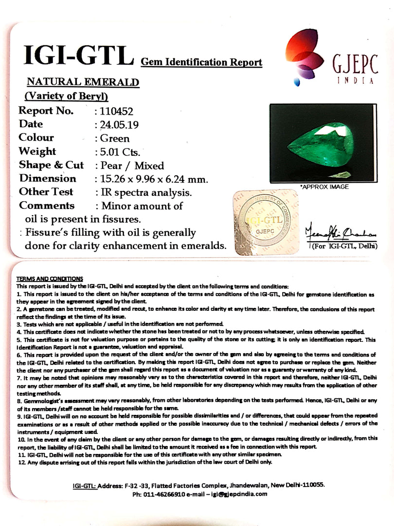 5.01/CT Natural Emerald Stone With Govt. Lab Certificate  (23310)