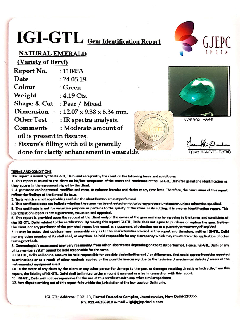 4.66 Ratti Natural Panna Stone With Govt. Lab Certificate  (34410)