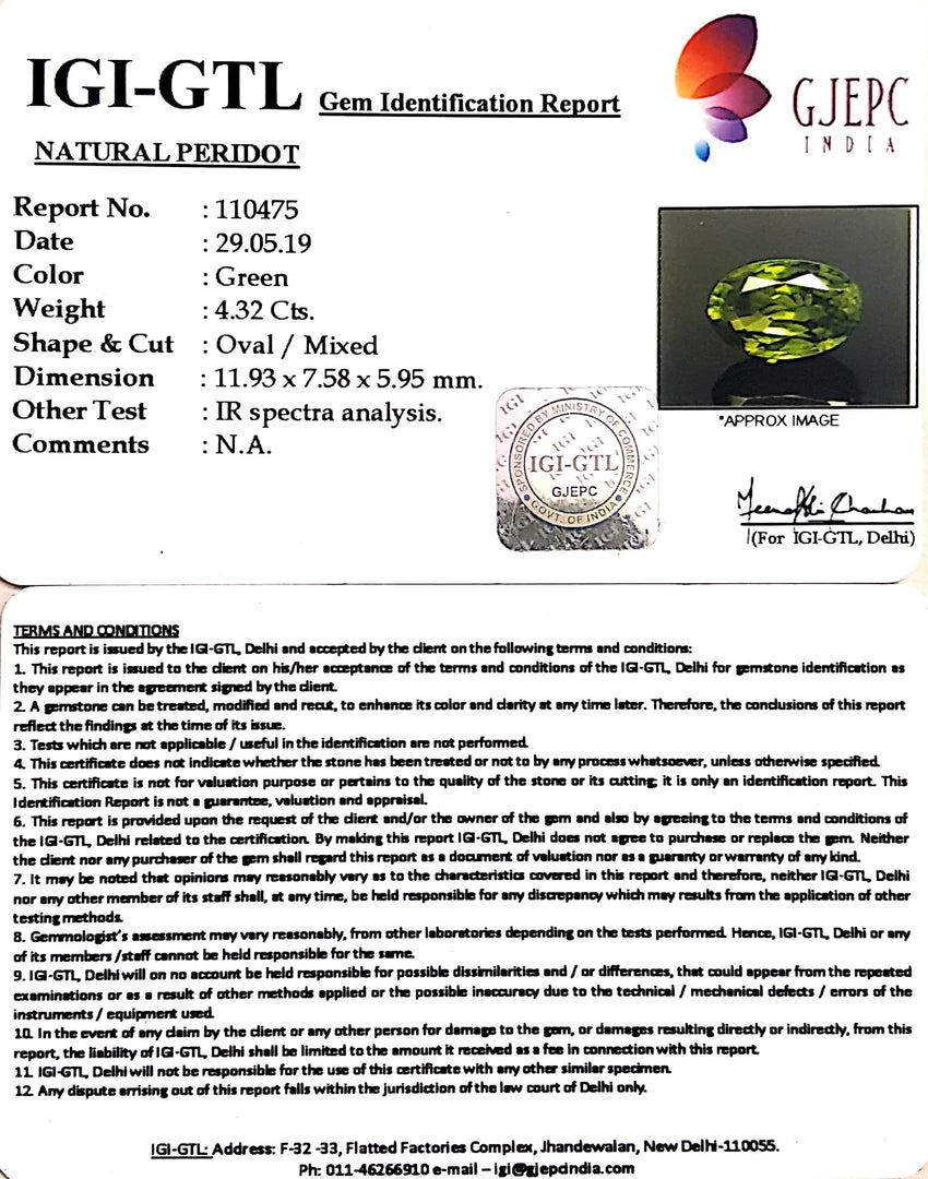 4.80 Ratti Natural Peridot With Govt.Lab Certificate-(4551)