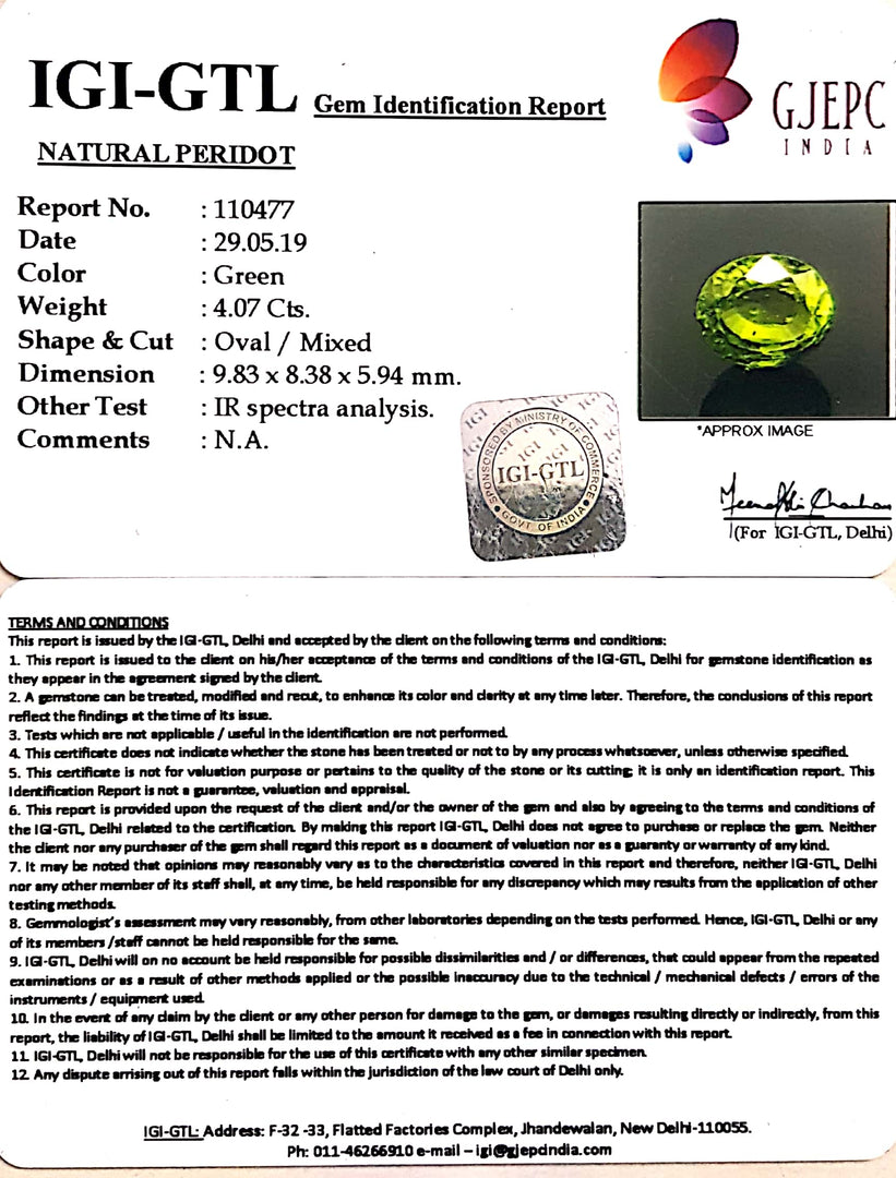 4.52 Ratti Natural Peridot With Govt.Lab Certificate-(4551)